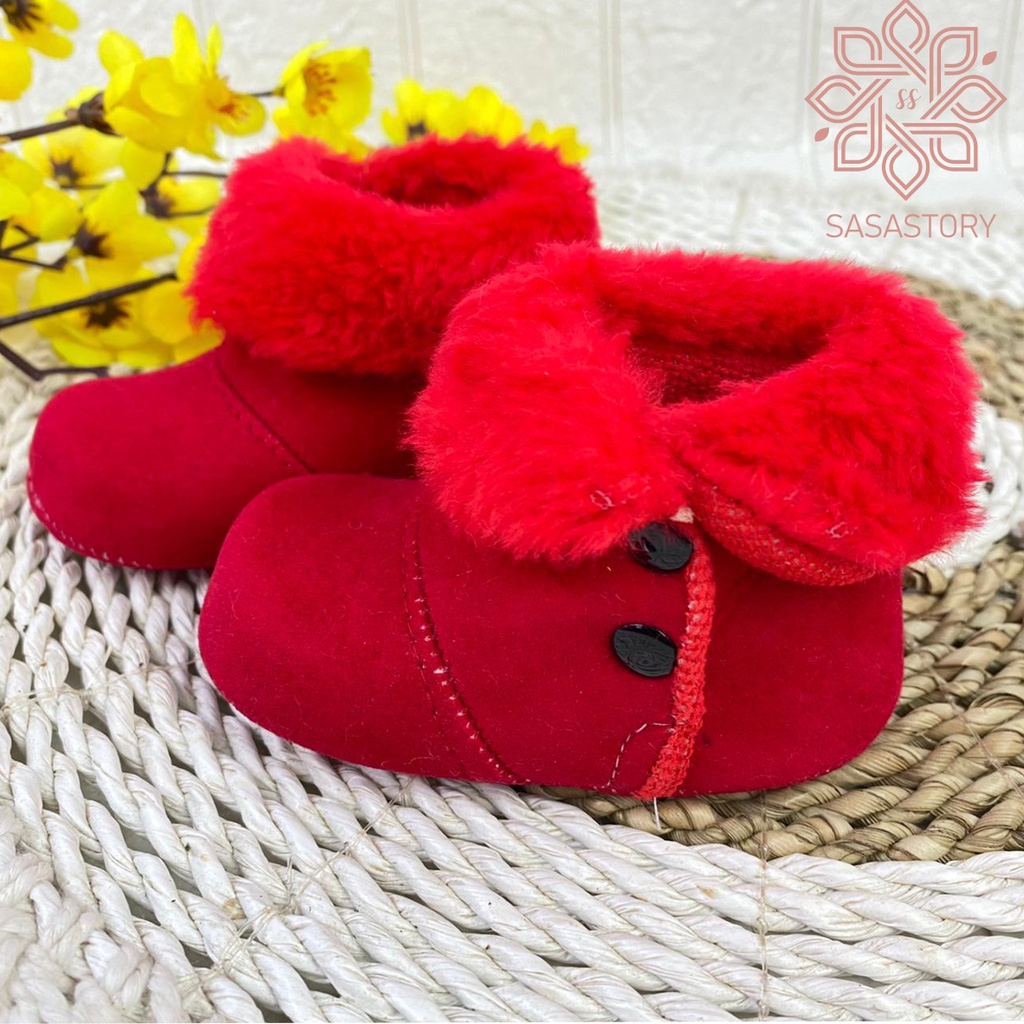 SEPATU ANAK BOOT ANAK PEREMPUAN BABY BAYI SUEDE BLUDRU BULU 0-12 BULAN LP01