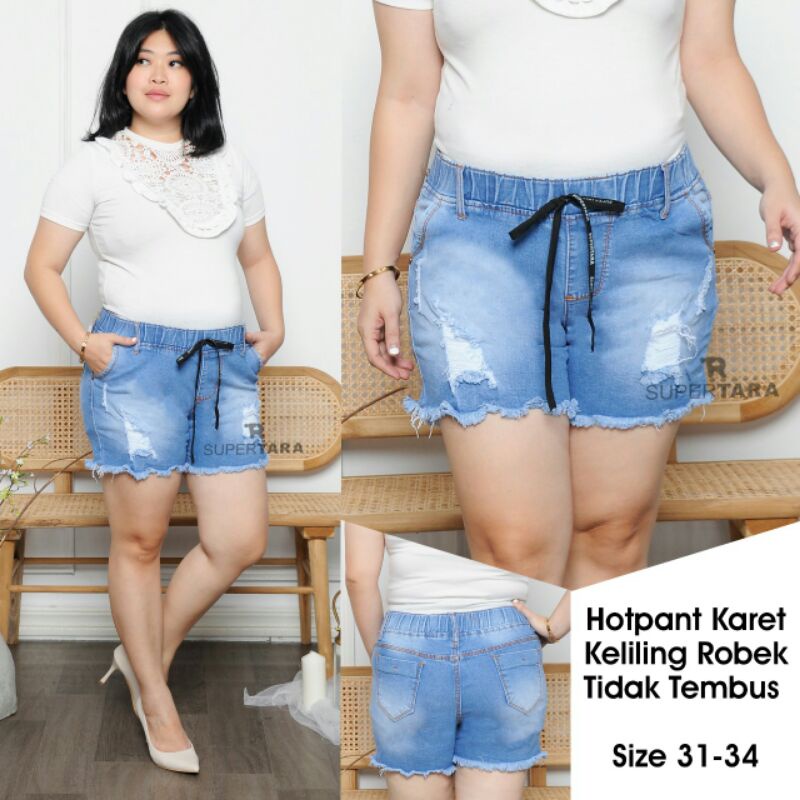 HP HOTPANTS SUPER TARA SOBEK RUMBAI KAKI KARET KELILING JUMBO JEANS