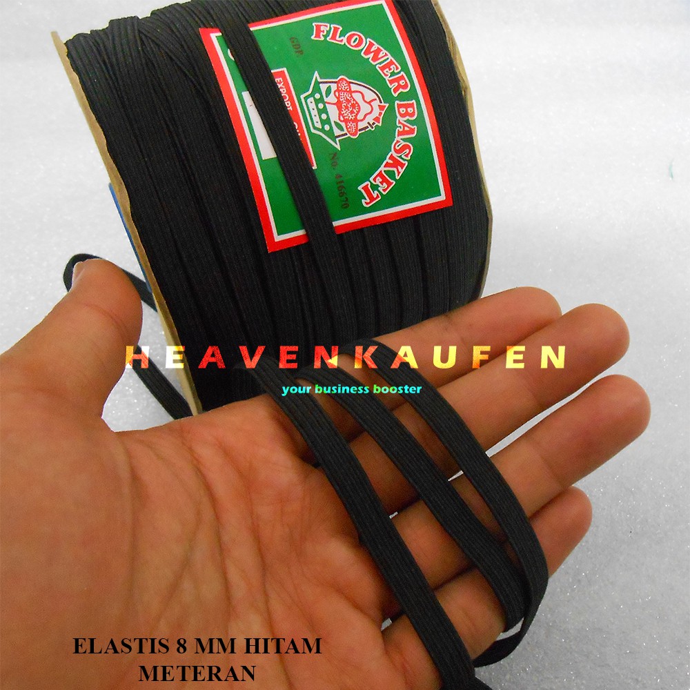 Elastis Elastic Lebar 8 mm Warna Hitam Flower Basket Harga Per Meter