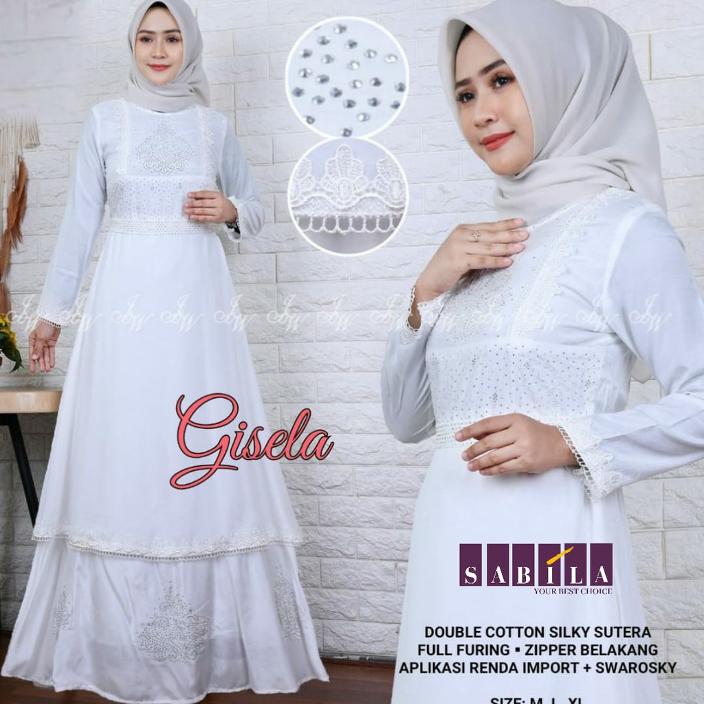 [TERLARIS] GISELA BY SABILA / GAMIS POLOS / ABAYA PESTA PUTIH / PAKAIAN WANITA MUSLIMAH