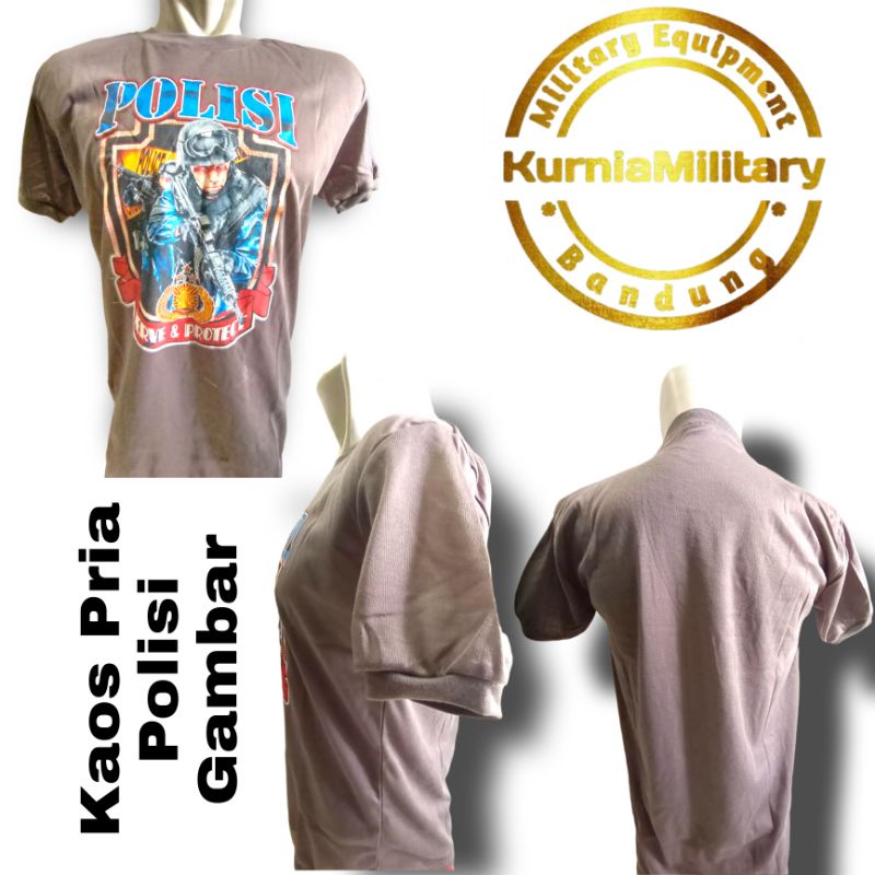 KAOS PRIA POLISI GAMBAR WARNA COKLAT/KAOS OBLONG PRIA POLISI GAMBAR WARNA COKLAT