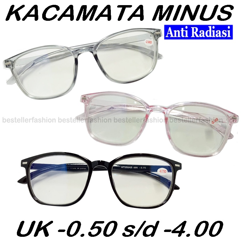 Kacamata minus (-) Anti Radiasi Blueray uk -0.50 s/d -4.00 Fashion Pria Wanita Kacamata Baca Lensa Minus Kacamata Rabun Jauh Kaca mata Baca Fashion Reading Glasses Unisex