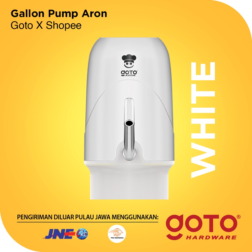 GOTO Aron X Shopee Pompa Galon Elektrik Pencetan Air Minum Otomatis Murah Dispenser Alat Pemompa Kompa Kran Pancuran Galon Bawah Baterai Cas Automatic Water Pump Electric USB Charger Portable Recharge Warna Orange Original Goto Hardware ok