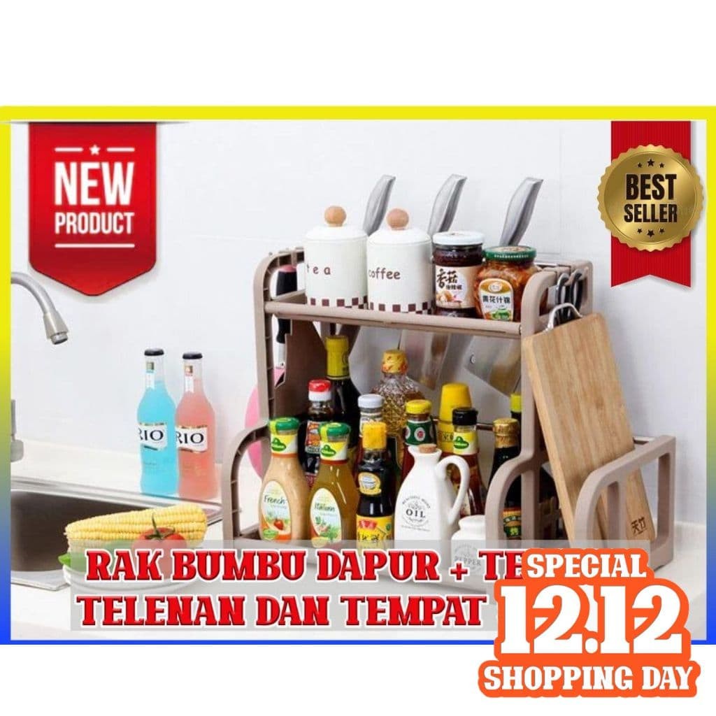 Rak Dapur Serbaguna 2 Susun+ Gantungan + Telenan + Tempat Sendok - 100252