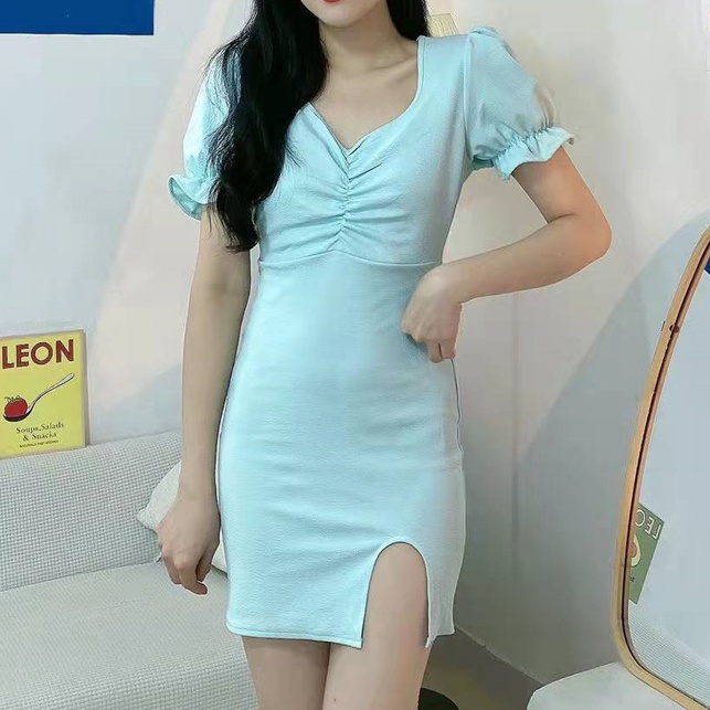 Musim Panas Lengan Pendek Dicetak Floral Celah Dress Mini Elastis Bodycon Gaun Seksi