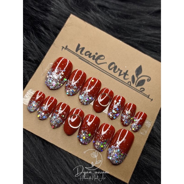 nail art cantik nail art acrylic kuku palsu pengantin murah fake nails maroon mocca nude kuku polos