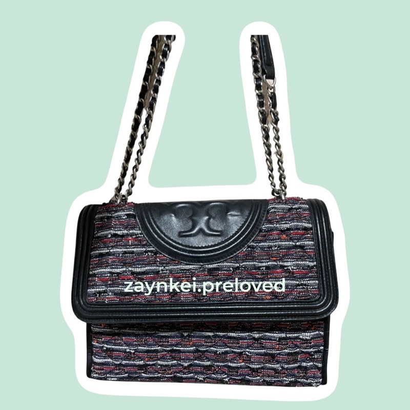 Preloved Tory Burch Fleming Tweed Convertible 27” (masih ada tag, bisa di-scan)