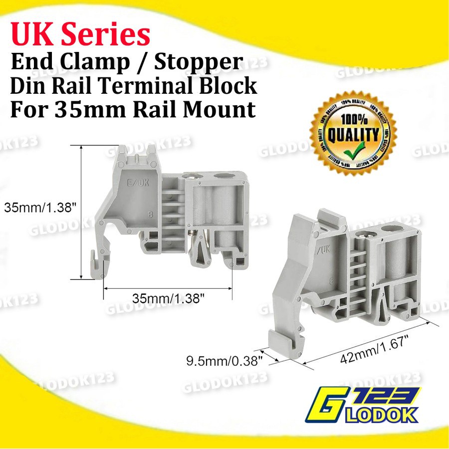 Stopper Terminal Block Blok Din Rail End Clamp 2 Screw Baut 35 Mm E/UK