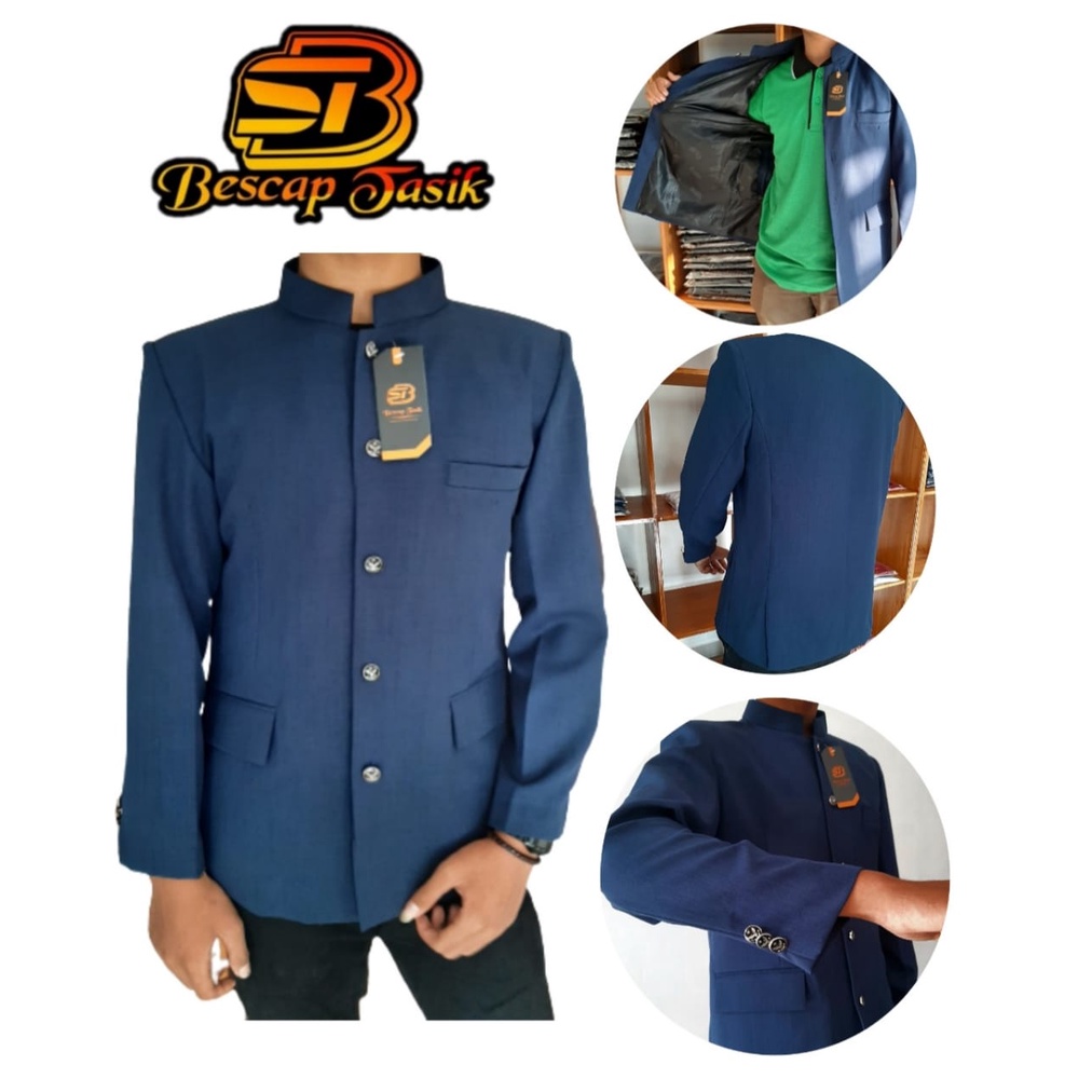 Jasko Polos Navy Jas Koko Pria Jasko Polos Jas Santri Beskap Bapak Original Berkualitas