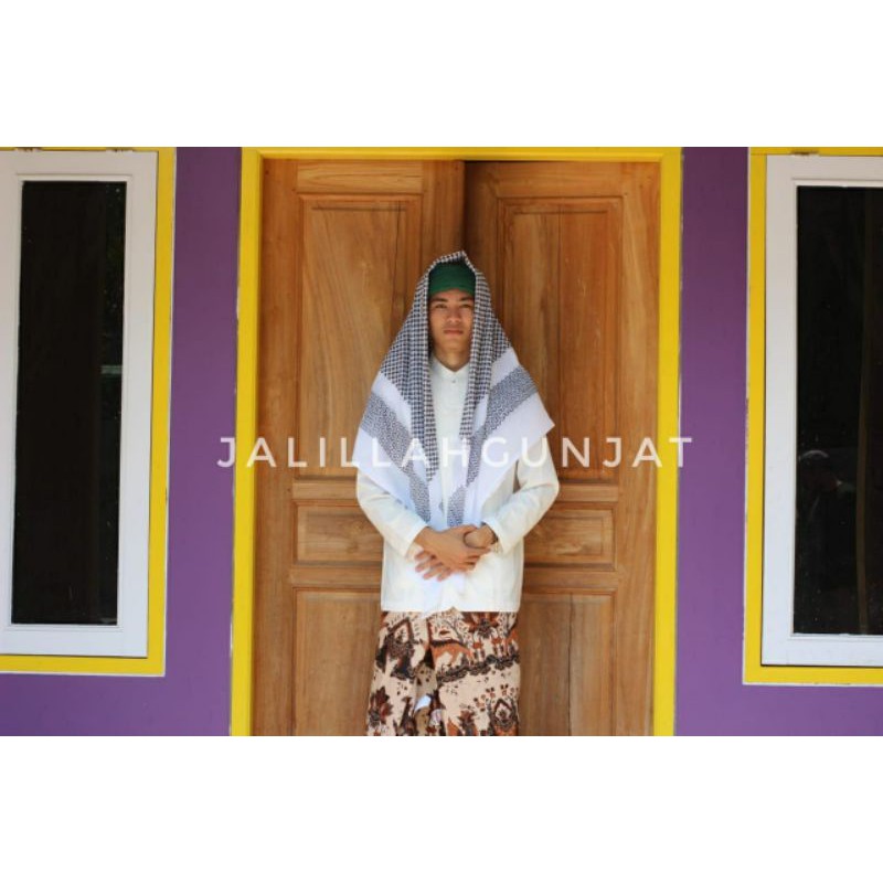 sorban putih motif batik-sorban khasmiri-sorban rumbay warna putih polos