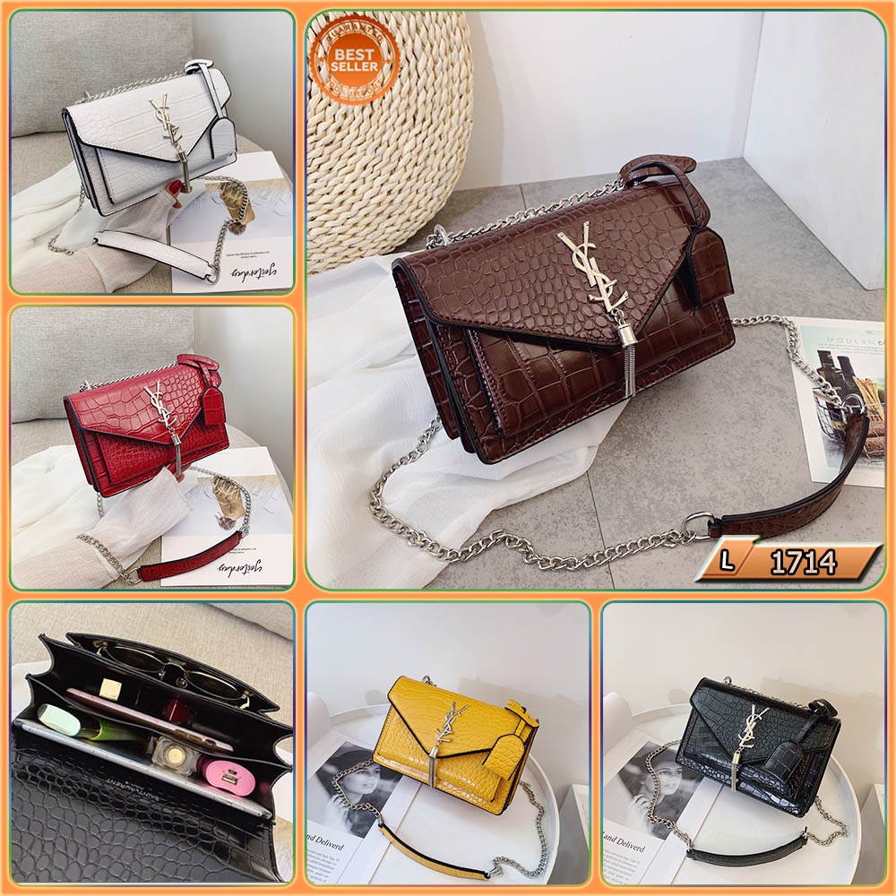 ⏩TBS⏪ L 1714 (1KG BISA 2PCS) TAS SELEMPANG YSL RANTAI MOTIF KULIT BRANDED FASHION BATAM IMPORT