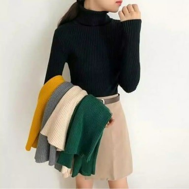 Atasan Wanita Baju Rajut halus spandek DAISY Turtleneck