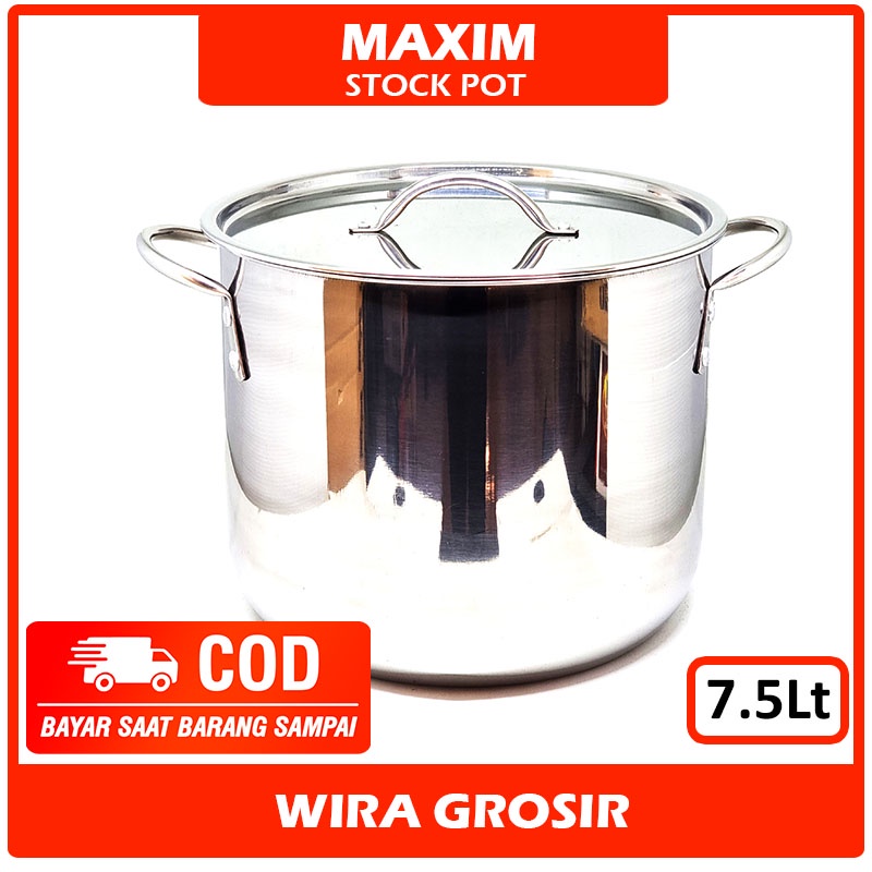 Maxim Panci Besar Stainless + Tutup 7.5 Liter 8QT | Panci Masak Air Stenlis Induksi | Stock Pot Rebu