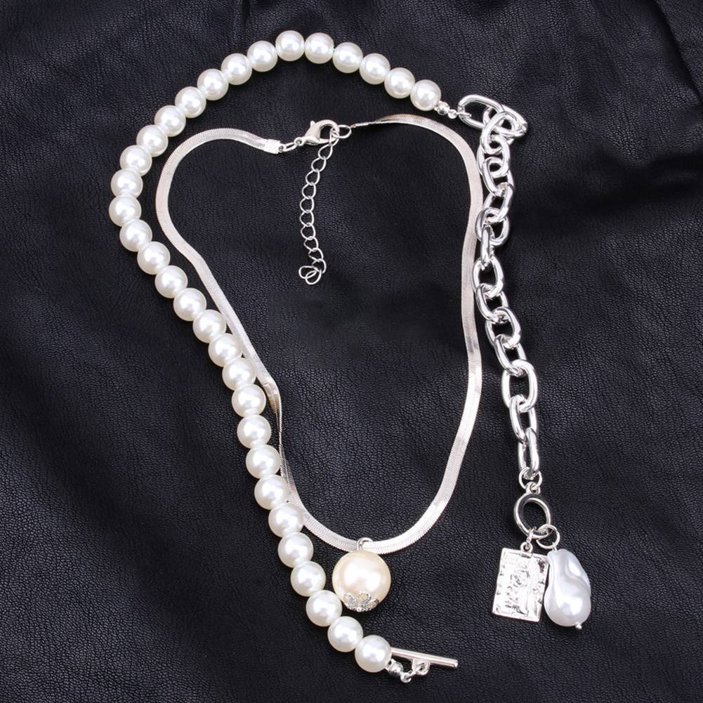 Boho Double Layer Butterfly Pendant Necklace Pearl Choker Chain Women Jewellery