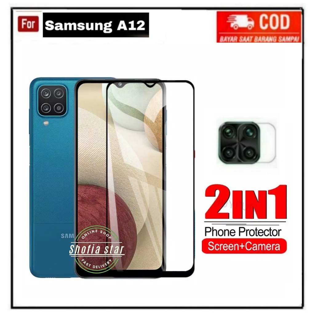 2IN1 TEMPERED GLASS SAMSUNG A12 TG LAYAR ANTIGORES KACA FULL COVER