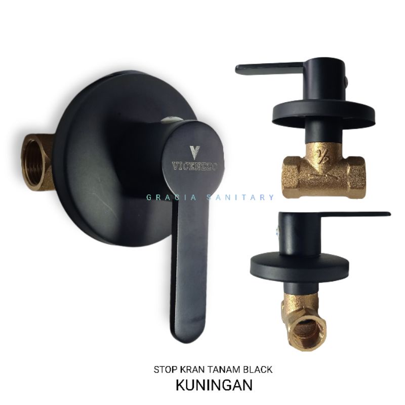 Stop Kran Tanam Wall Shower Kran BLACK Kran Kuningan 1/2 inch / Stop Kran Panas Dingin