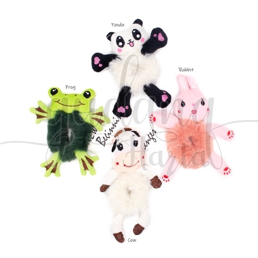 Scrunchie Bulu Hewan Ikat Rambut Wanita Motif Cow Frog Panda GH 200330