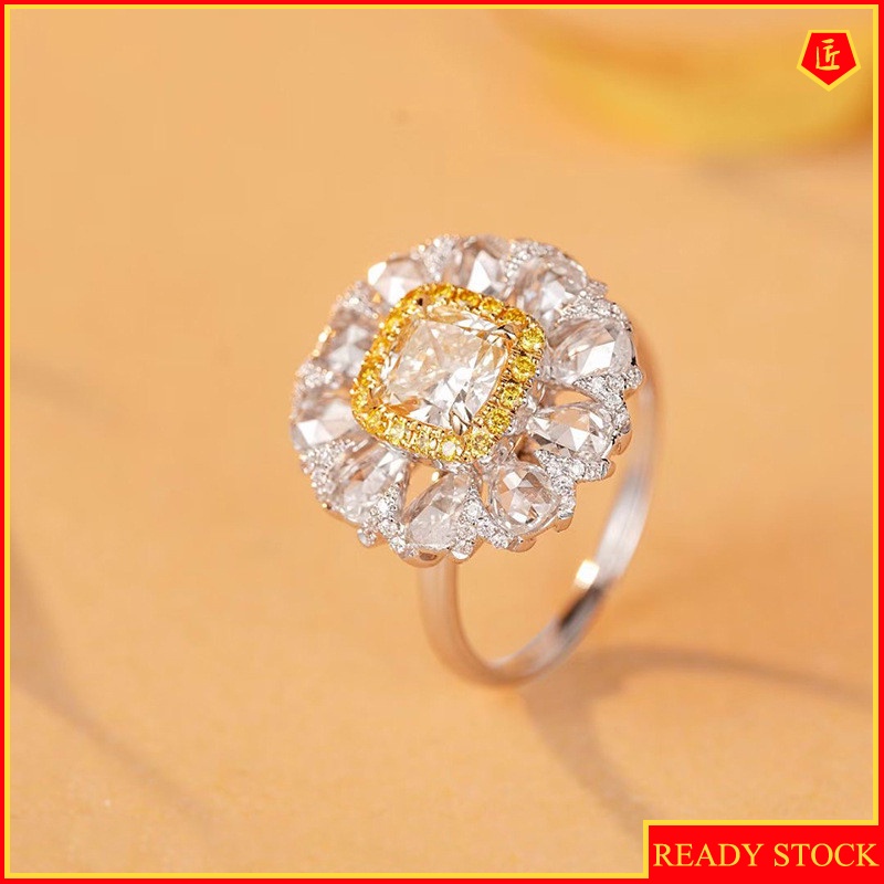 [Ready Stock]Elegant Luxury Full Diamond Yellow Diamond Ring