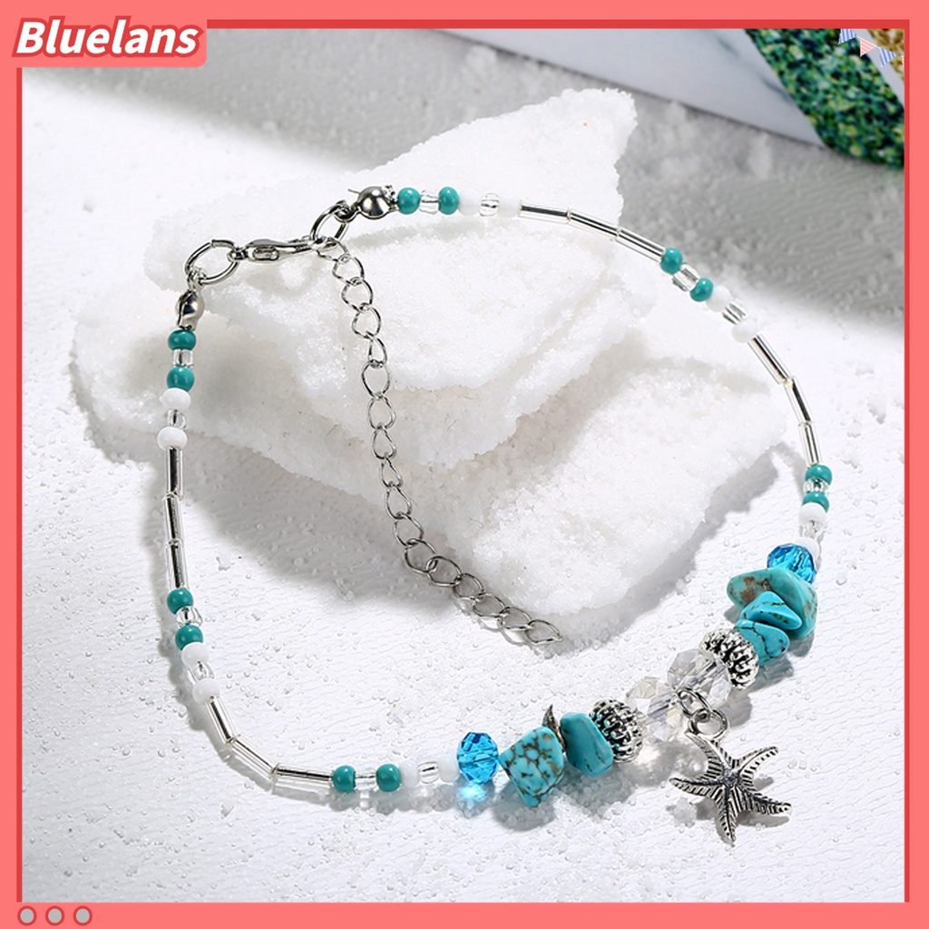 Gelang Kaki Rantai Manik-Manik Turquoise Adjustable Bentuk Bintang Laut Gaya Bohemia Untuk Wanita