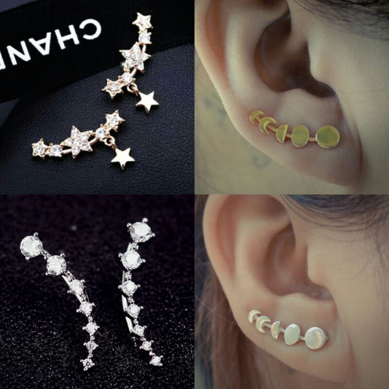 2pcs Anting wanita bintang bulan berderet banyak