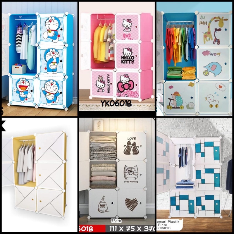 (5kg) lemari plastik portable 6 pintu motif doraemon / lemari pelastik / lemari portable lemari kara