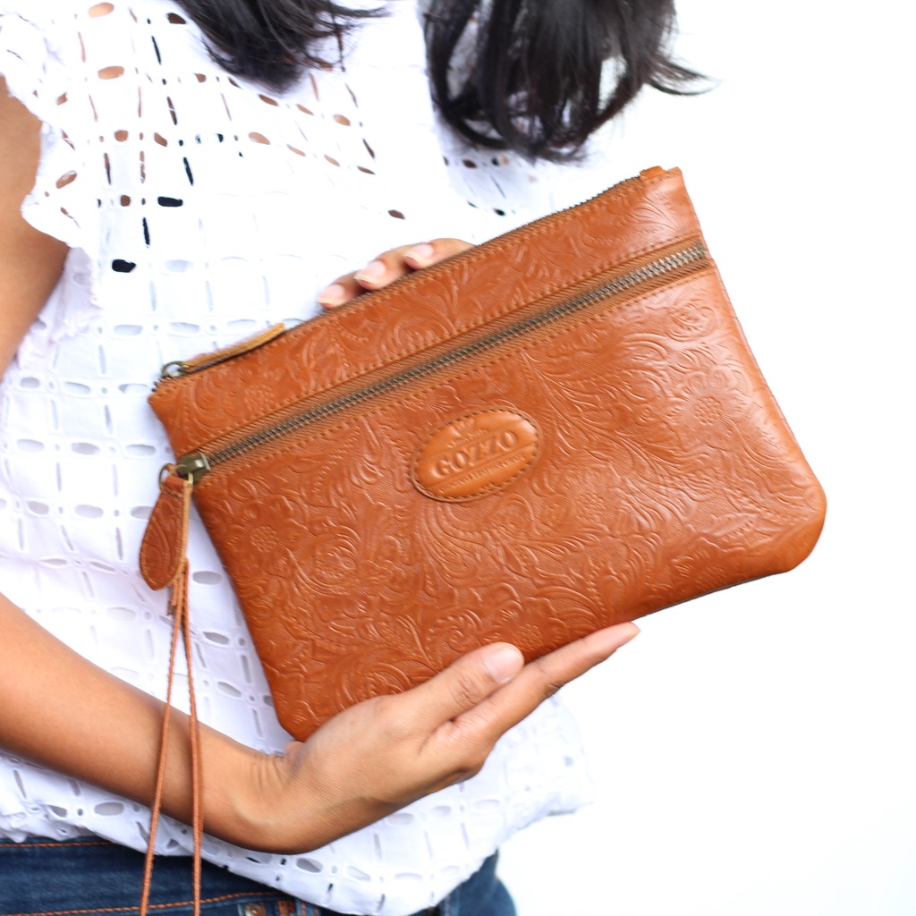 CLUTCH WANITA KULIT SAPI ASLI LAILY BATIK DOUBLE ZIPPER / FREE GRAVIR NAMA DI CLUTCH