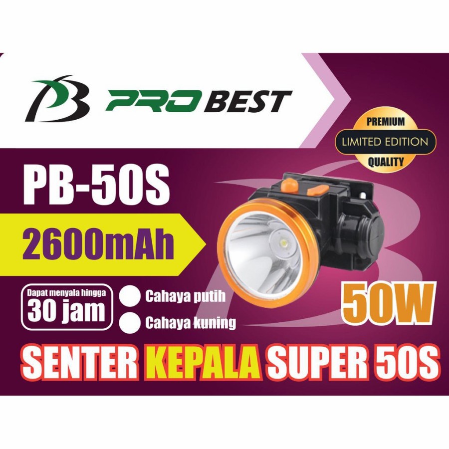 Senter Kepala Probest 50 Watt PB-50S Cahaya Putih / Kuning