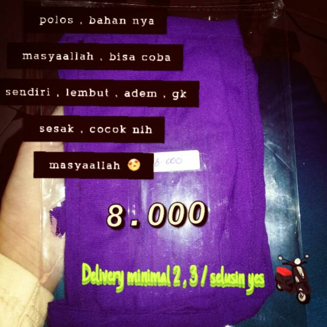 Masker hijab polos ungu tua