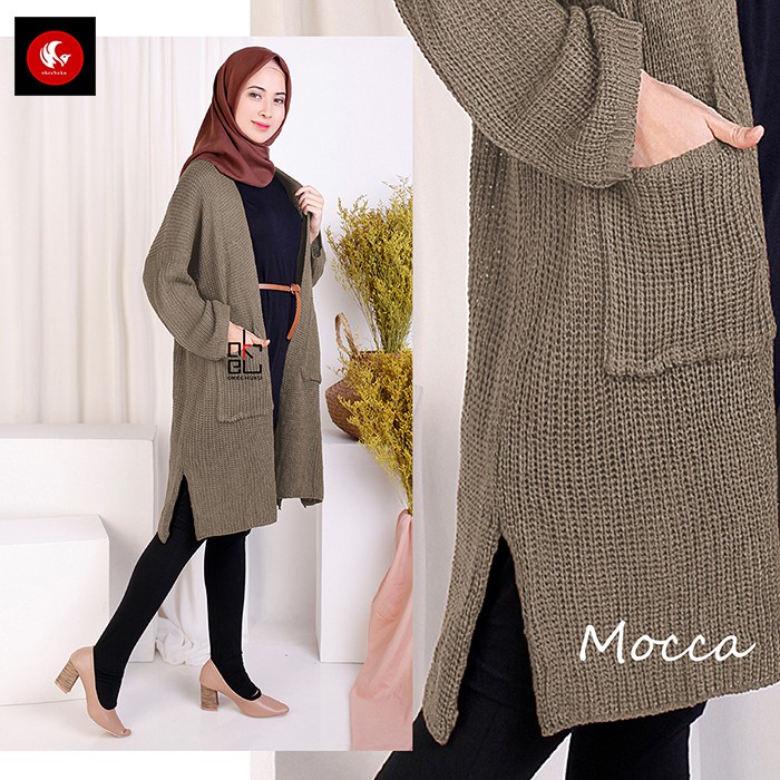 OKECHUKU Lavella Long Cardigan Wanita Outer Wanita Cardigan Rajut Oversize-Mocca