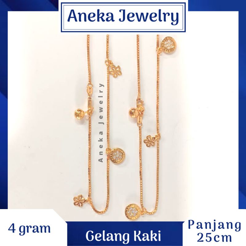 Gelang Kaki Gantung Bunga, Perak 925, Sepuh Emas Rosegold