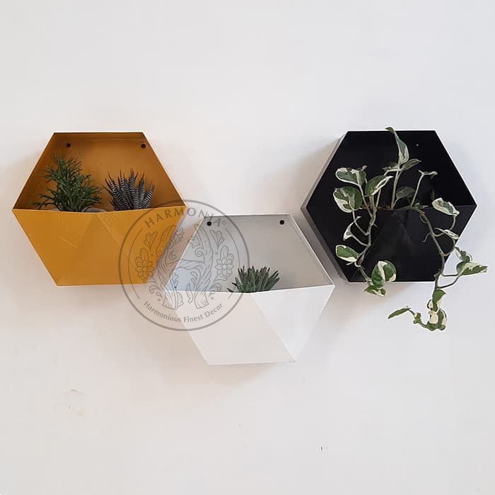Rak Pot Bunga Gantung Hexagonal, Hiasan Dinding Hexagonal Full Plat Industrial