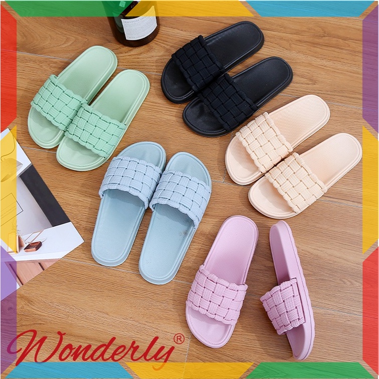 V202A42 Sandal Slop Slip On Karet Jelly Wanita Sendal Selop Empuk Model Tikar Cewek Wonderly