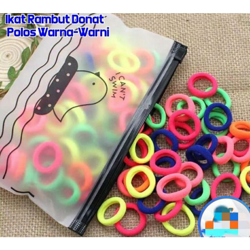ikat rambut donat 100pcs free pouch