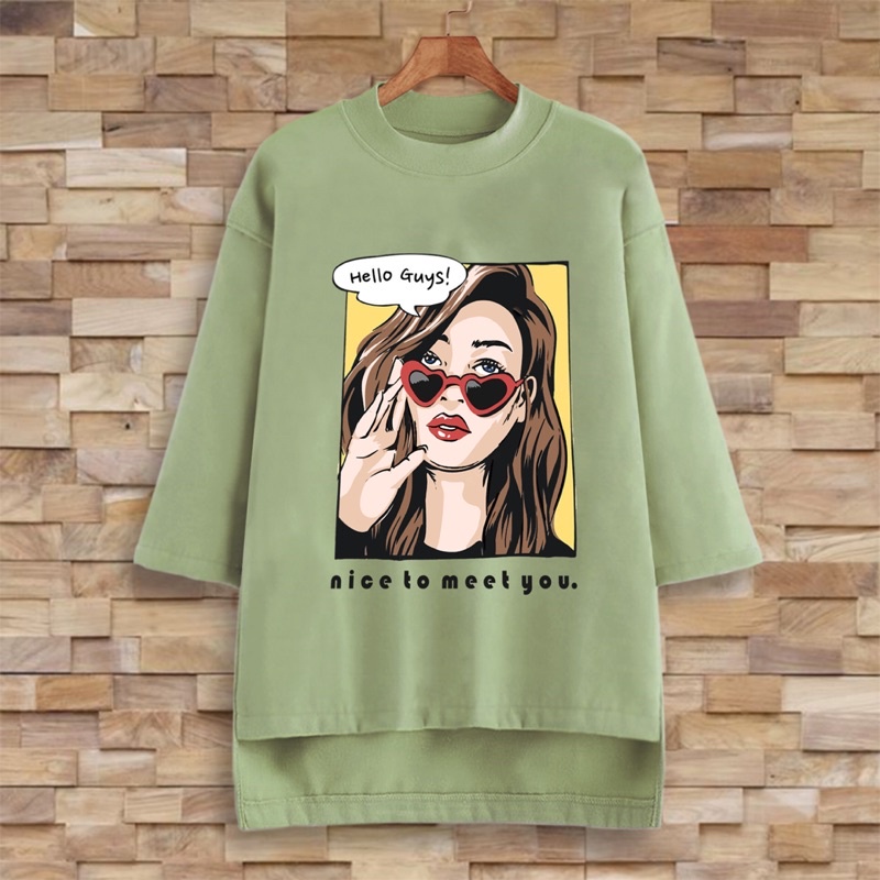 PUFFY_ID kaos oversize tunik wanita HELLO GUYS NICE TO MEET YOU tshirt big size cewek premium