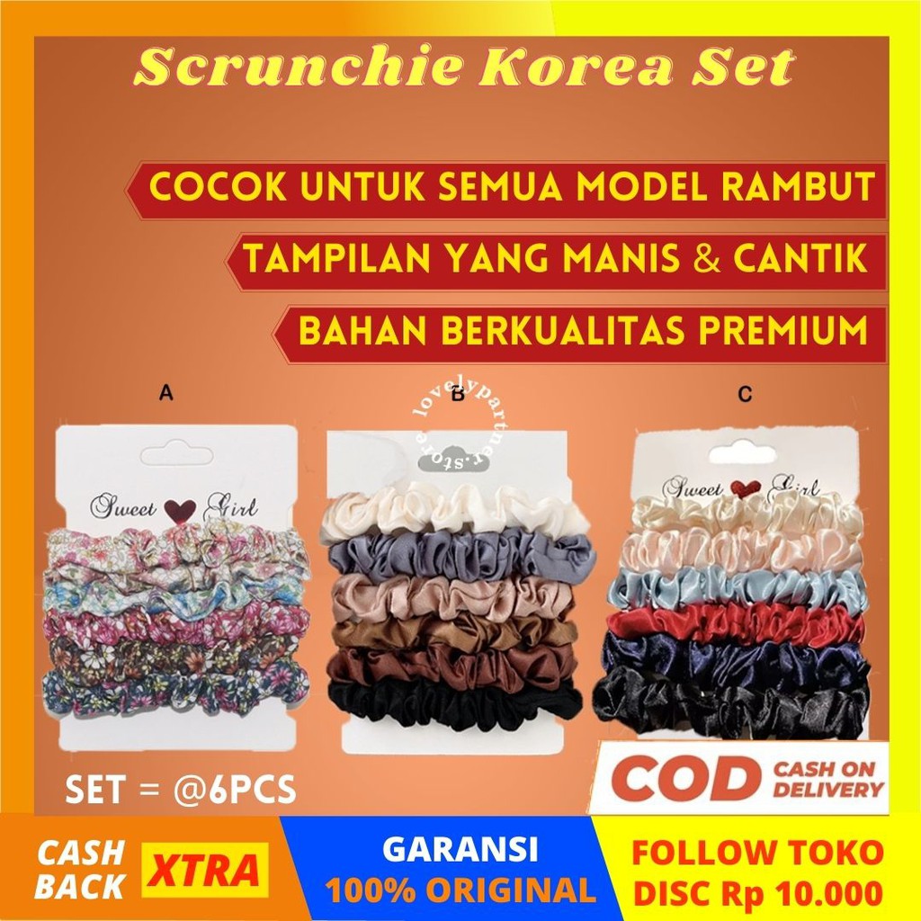 IA01 Basic Scrunchie Set 6 in 1 Ikat Rambut Kunciran Wanita Import Korea Stye