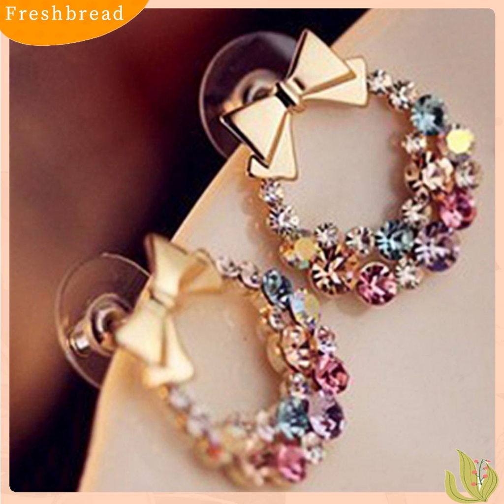 Terlaris Colorful Rhinestone Drop Earrings Bow Women Circle Hook Earrings Stud Earrings Fashion Jewelry