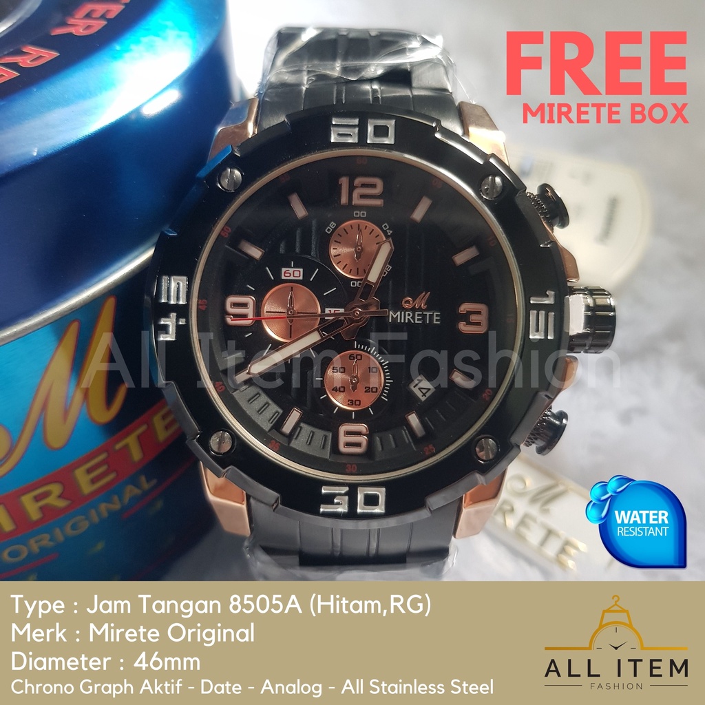 Jam Tangan Chrono Rantai MIRETE 8505A / Jam Tangan Pria Anti Air ORI /Arloji / Watches (FREE BOX)