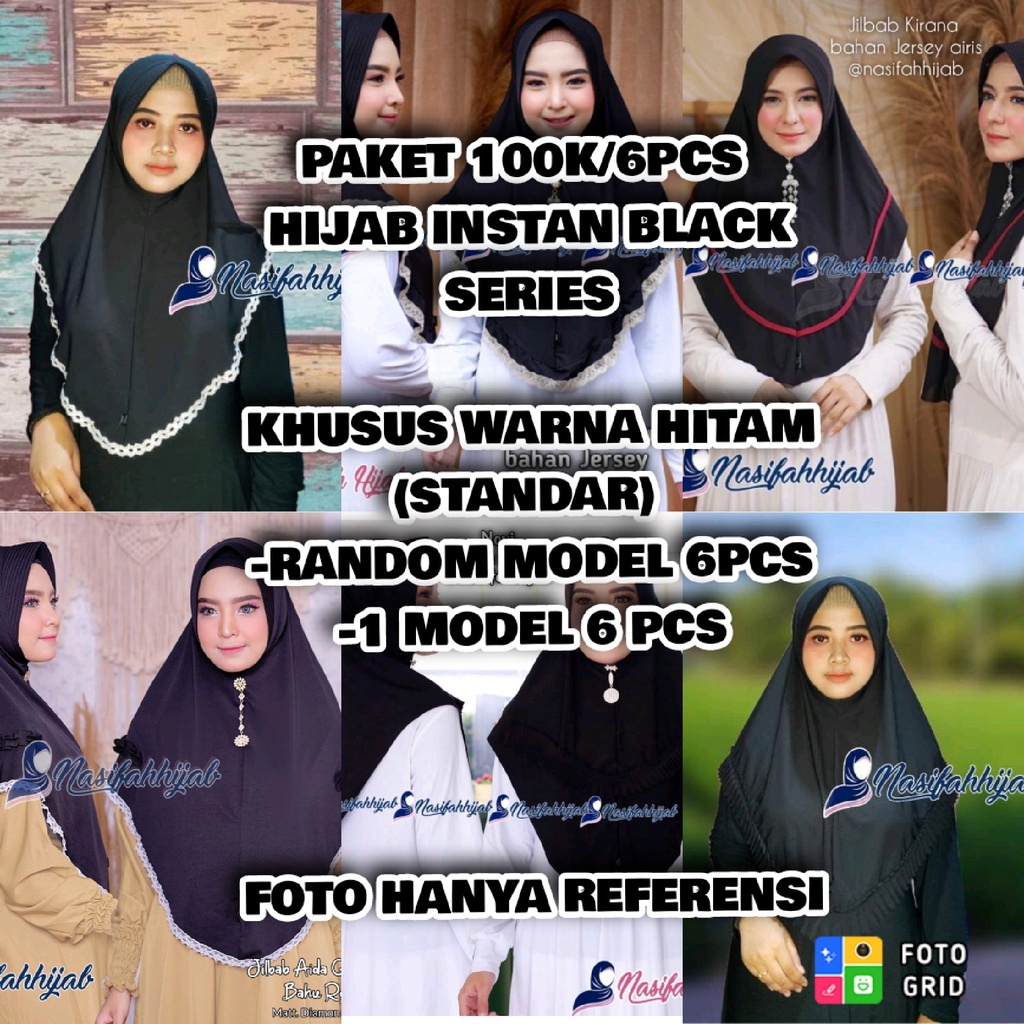 Paket 100k/6pcs Hijab Instan Black Series || Nasifahhijab2