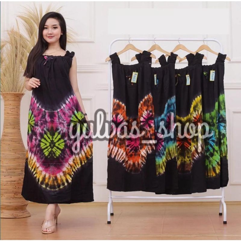 Dress Yukensi Jumbo - Daster Tanpa Lengan - Daster Yukensi Kekinian - Baju Tidur Wanita Terbaru - Hitam Tye Dye