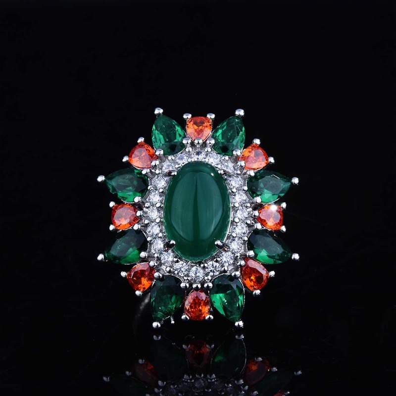 Fancyqube Cincin Batu Chalcedony Bentuk Oval Warna Hijau Gaya Vintage Untuk Wanita