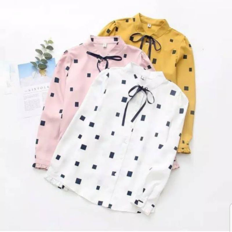 ✅QF- Baju Kemeja Kubus  Wanita Kemeja Wanita Kemeja Casual Wanita Shirt Atasan Wanita Pita Remaja At