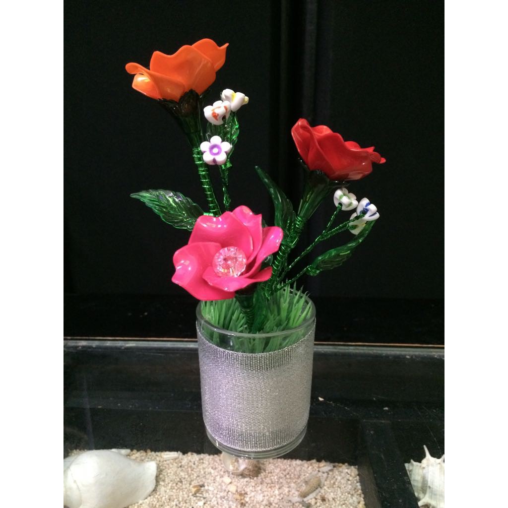 Bunga Hias Indah Cantik Moza 3 Kuntum Vas Gelas Kristal Bening Shopee Indonesia