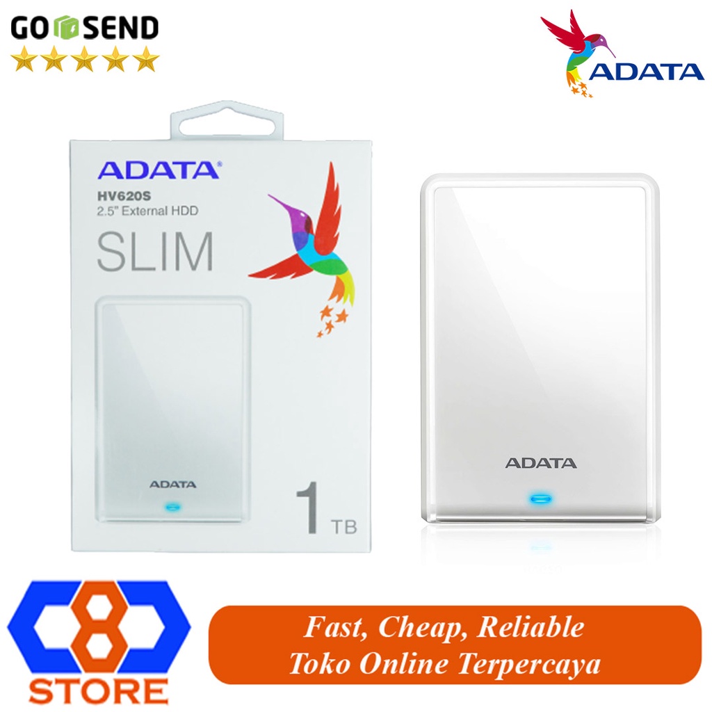 HARDDISK EXTERNAL ADATA HV620 1TB SLIM USB 3.1 WHITE GARANSI RESMI
