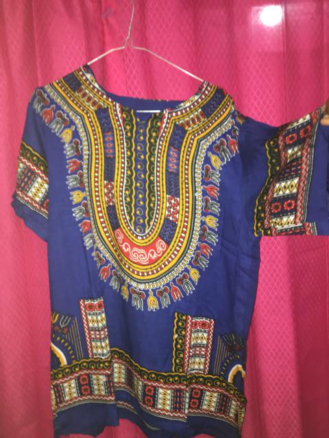 Kaos Etnik Dashiki Bohemian Style All Size Pria Wanita -  Biru