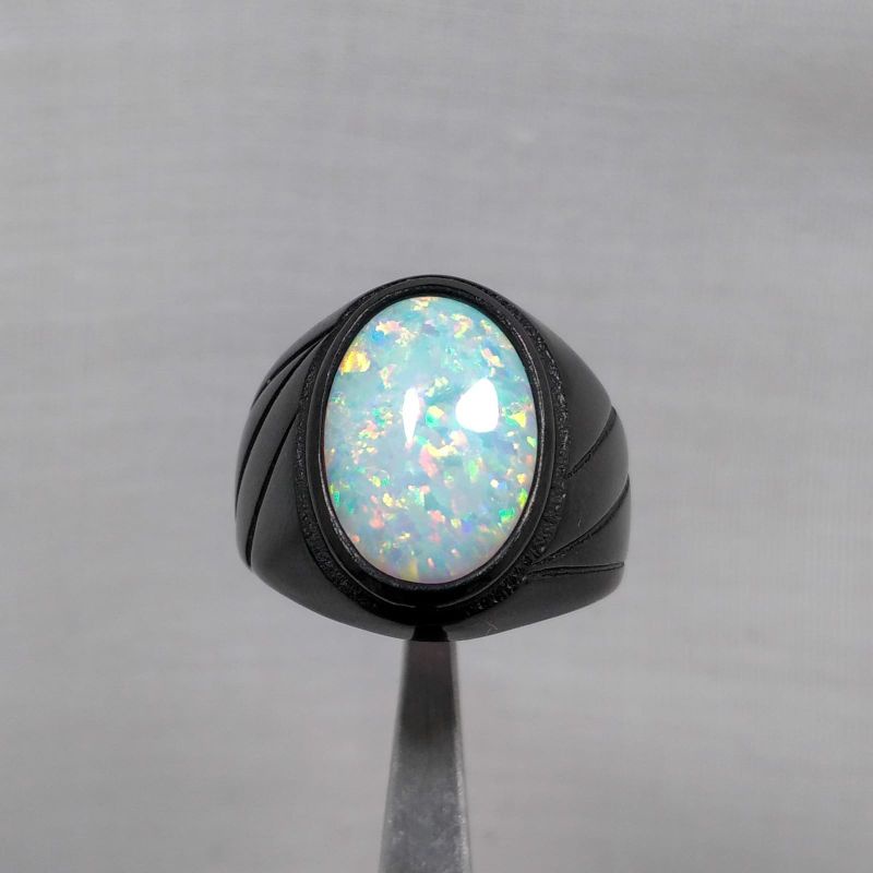 TERMURAH batu kalimaya susu aussy siap pakai ring tanam titanium hitam