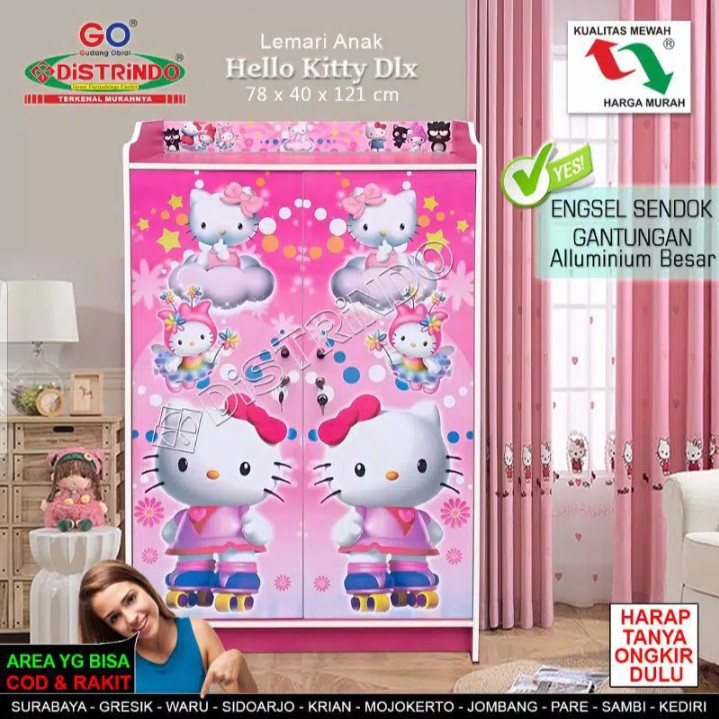 Lemari Anak Hello Kitty Kualitas Deluxe Tebal Pakai Engsel Sendok Gantungan Aluminium Besar
