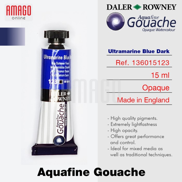 

Cat Air DALER-ROWNEY Aquafine Gouache Opaque Watercolour 15 ml - ULTRAMARINE BLUE DARK -136015123