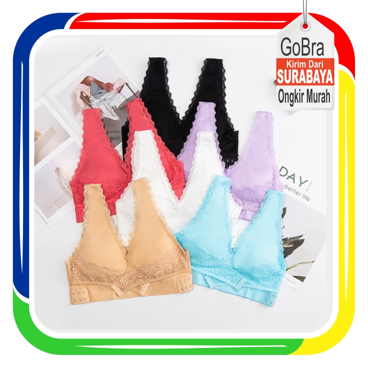 Gobra ♕ PW150 Bra Wanita Renda Kait Nyaman With Cup Tanpa Kawat Import COD