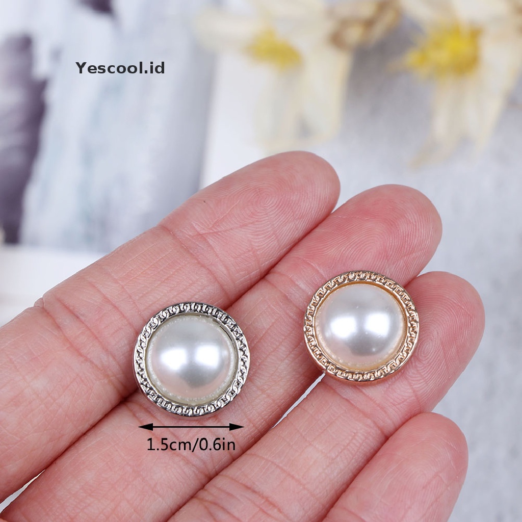 (Yescool) 10pcs Kancing Mutiara Bahan Metal Untuk Dekorasi Scrapbook / Craft Diy