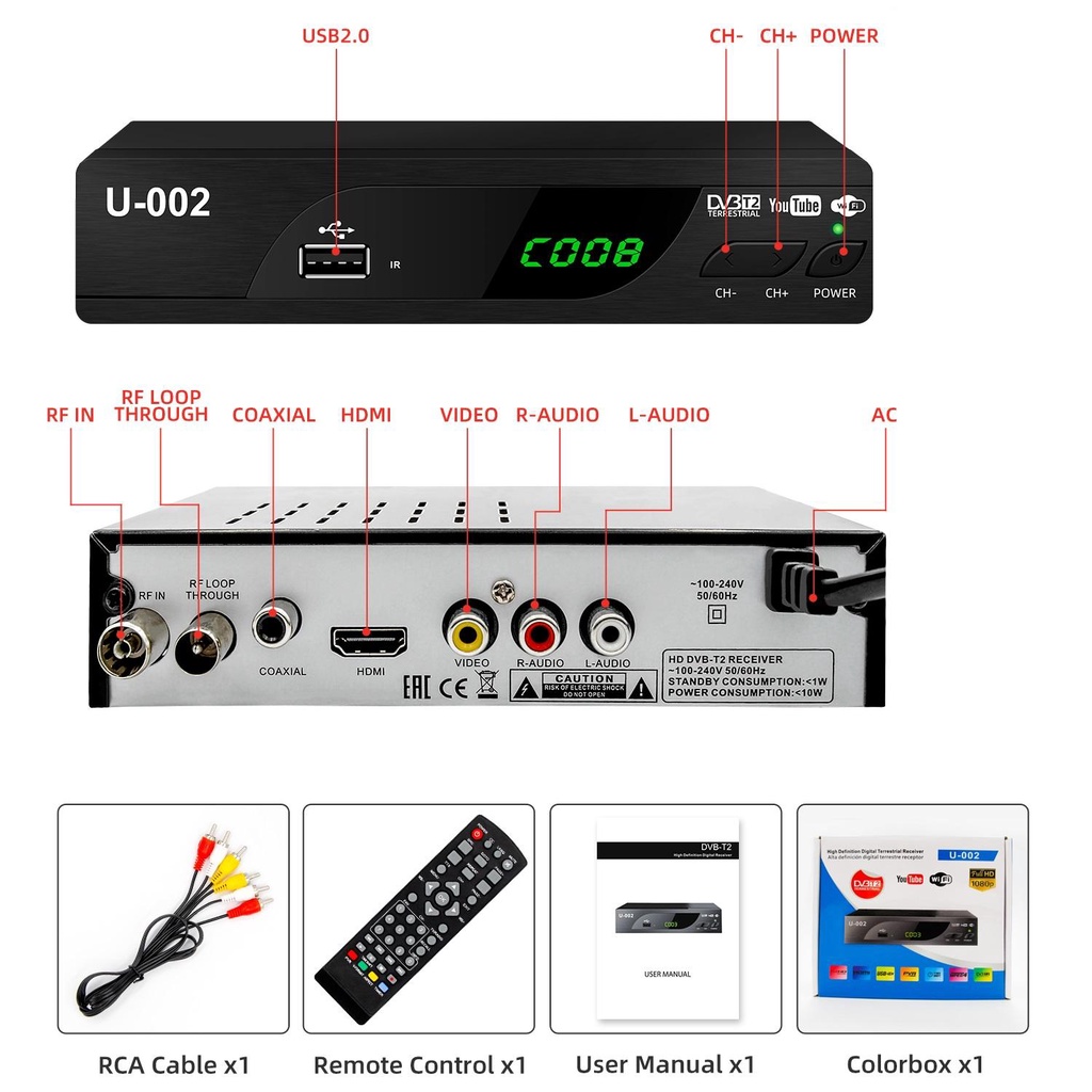 LARISMANISDULU Set tv box Penerima Siaran TV Digital Terestrial STB DV3 T2/C